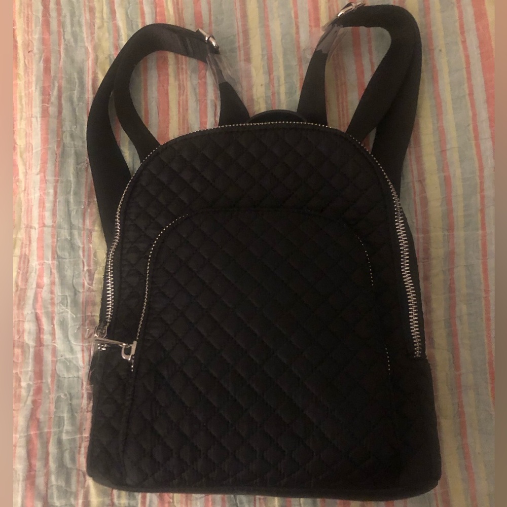 Small quilted black backpack